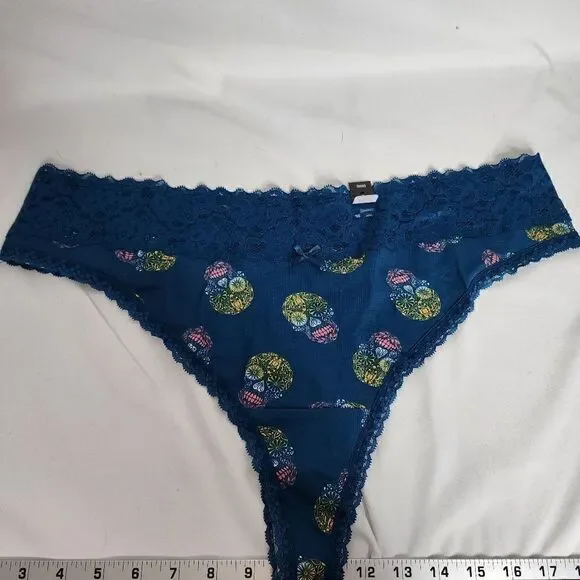 5X 28W Torrid Blue Thong Wide Lace Trim Ombre Sugar Skull Rainbow Cotton NWT mid - Picture 2 of 6